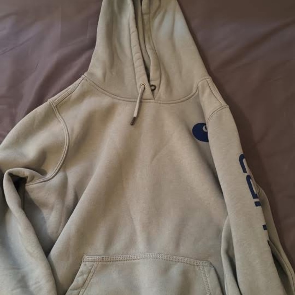 Carhartt Men's Beige Hoodie with Blue Logo